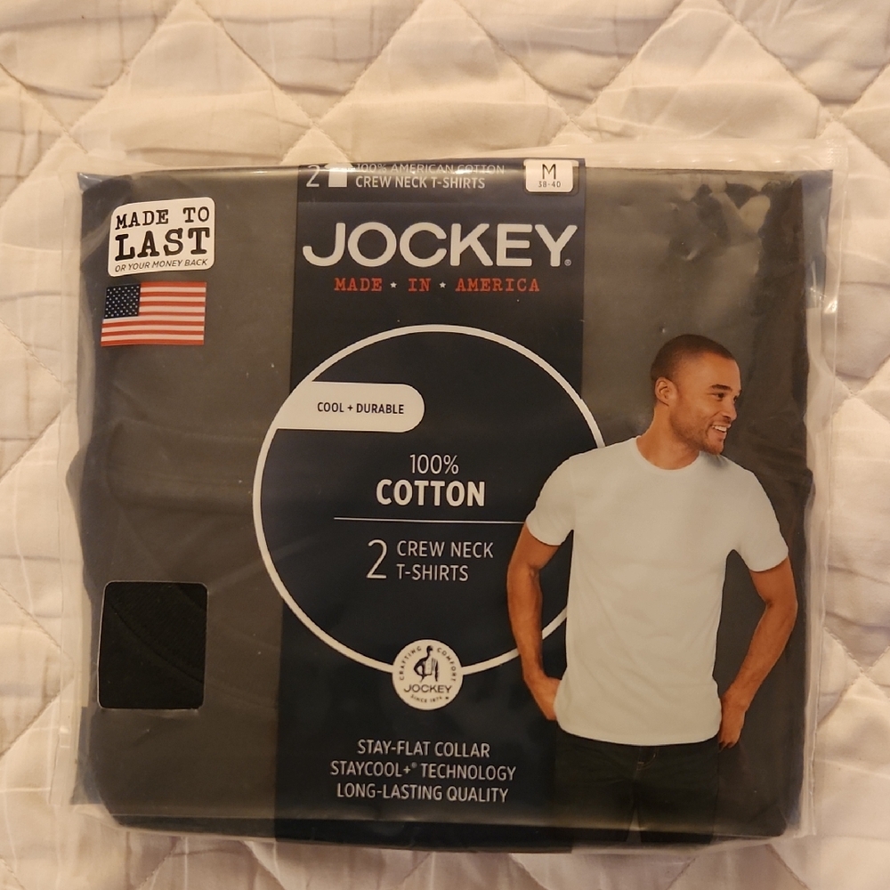 Jockey Black Crew Neck T-Shirts Made in America. 2 pack